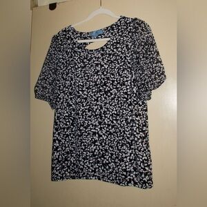 CeCe Black and White Cut Out Blouse